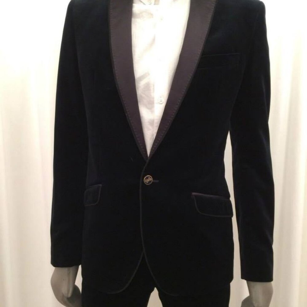 $5,250 DOLCE & GABBANA D&G LE DARK NAVY VELVET ROPE SUIT Like New! US40 / EU 50